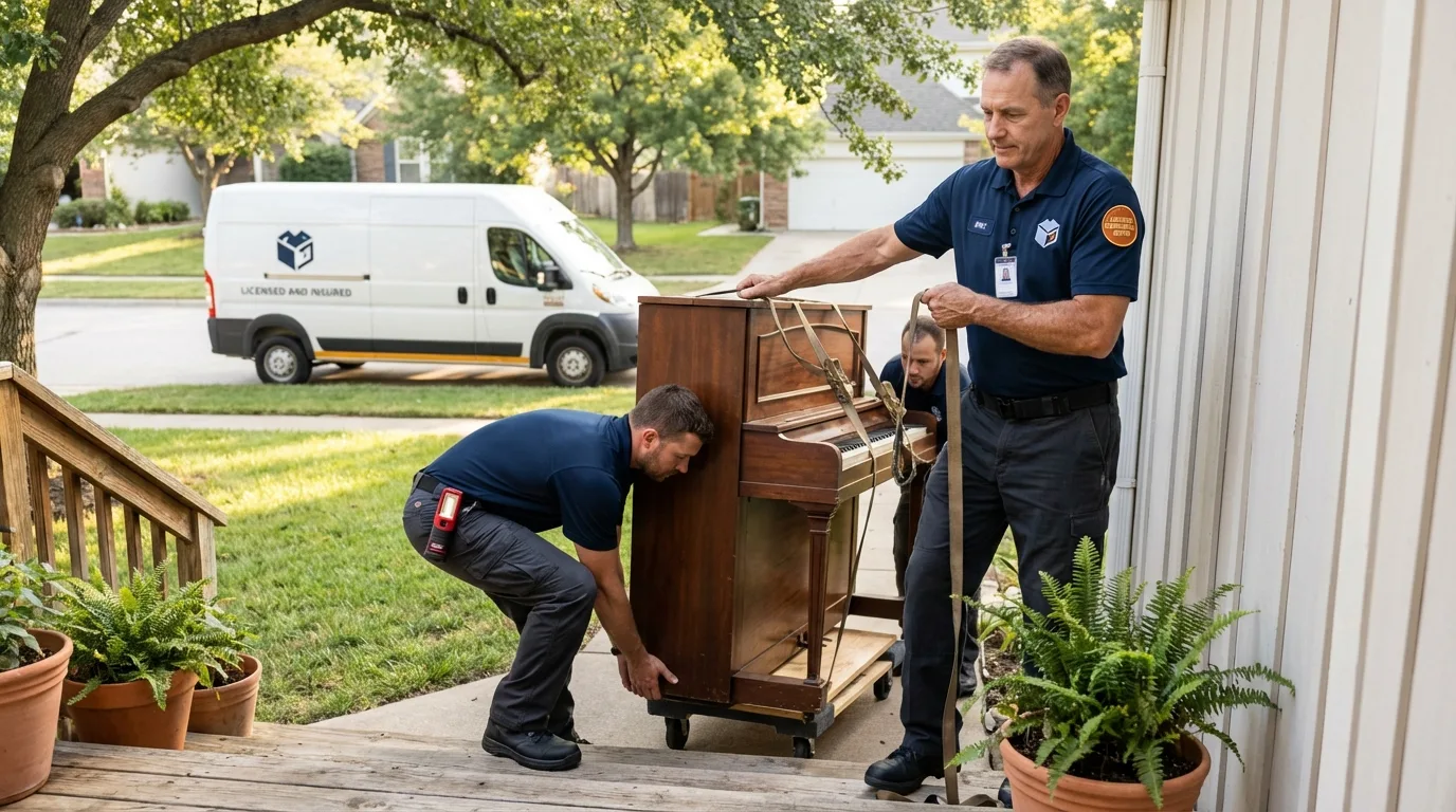 Licensed piano movers securing grand piano in Honolulu, HI