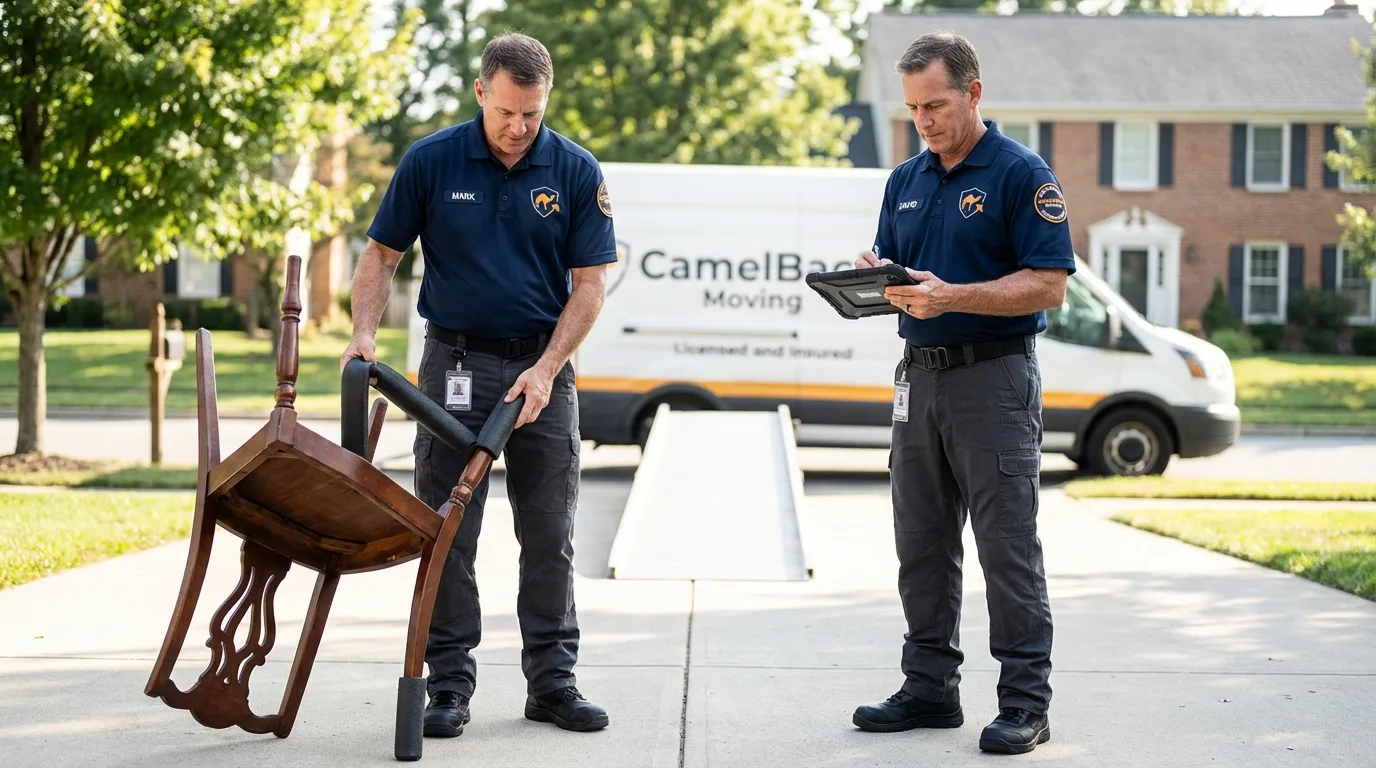 Movers inspecting furniture for damage prevention before loading in Honolulu, HI
