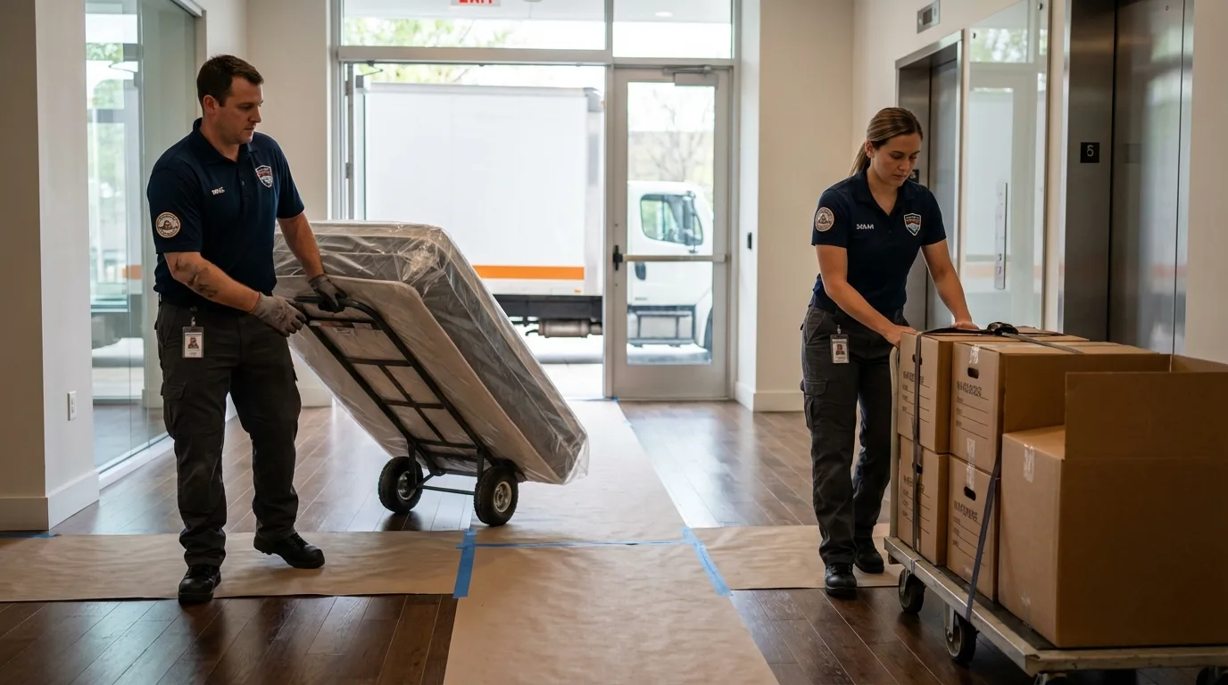 Professional apartment movers loading elevator in Honolulu, HI